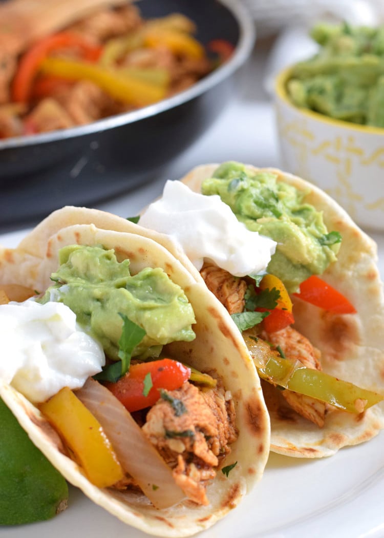 30 Minute Mexican Lime Chicken Fajitas + Easy Guacamole - Isabel Eats