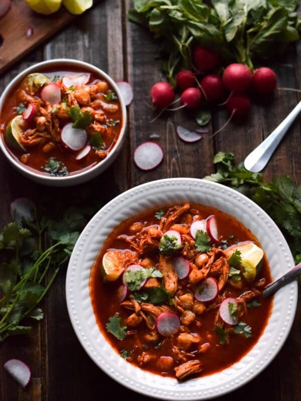 Made with shredded chicken and hominy in a comforting red chile broth, this Mexican Slow Cooker Chicken Posole is easy to make and full of authentic Mexican flavors. (gluten free)