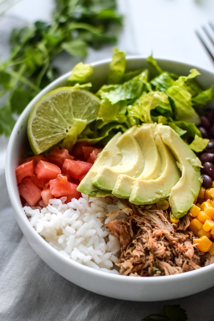 Healthy Chicken Carnitas Burrito Bowl Isabel Eats