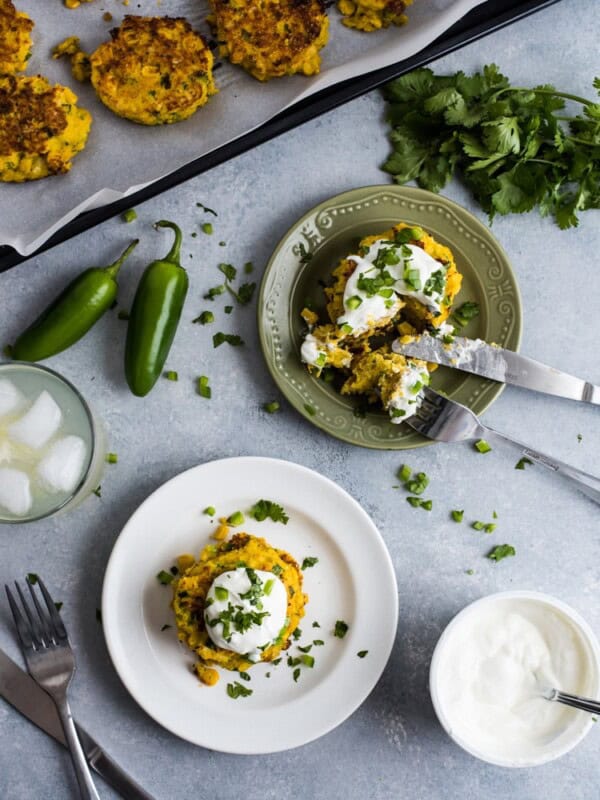 Quick and easy Jalapeno Corn Cakes that are gluten free and vegetarian. The perfect Mexican side dish!