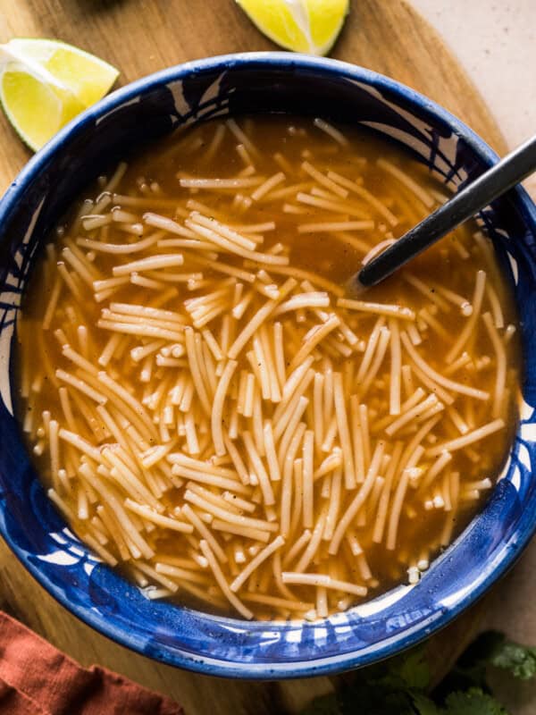 Sopa de Fideo (Mexican noodle soup) in a bowl ready to eat.