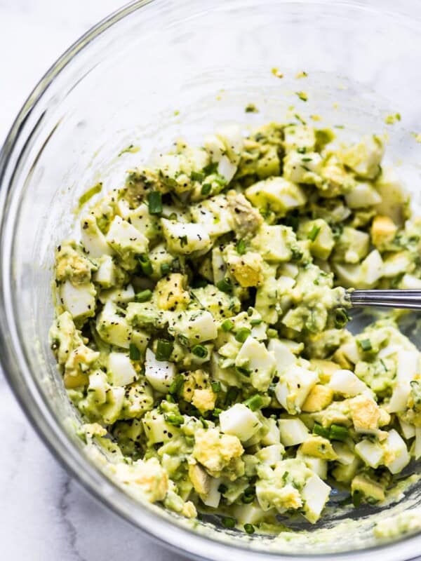 Avocado Egg Salad in a glass bowl.