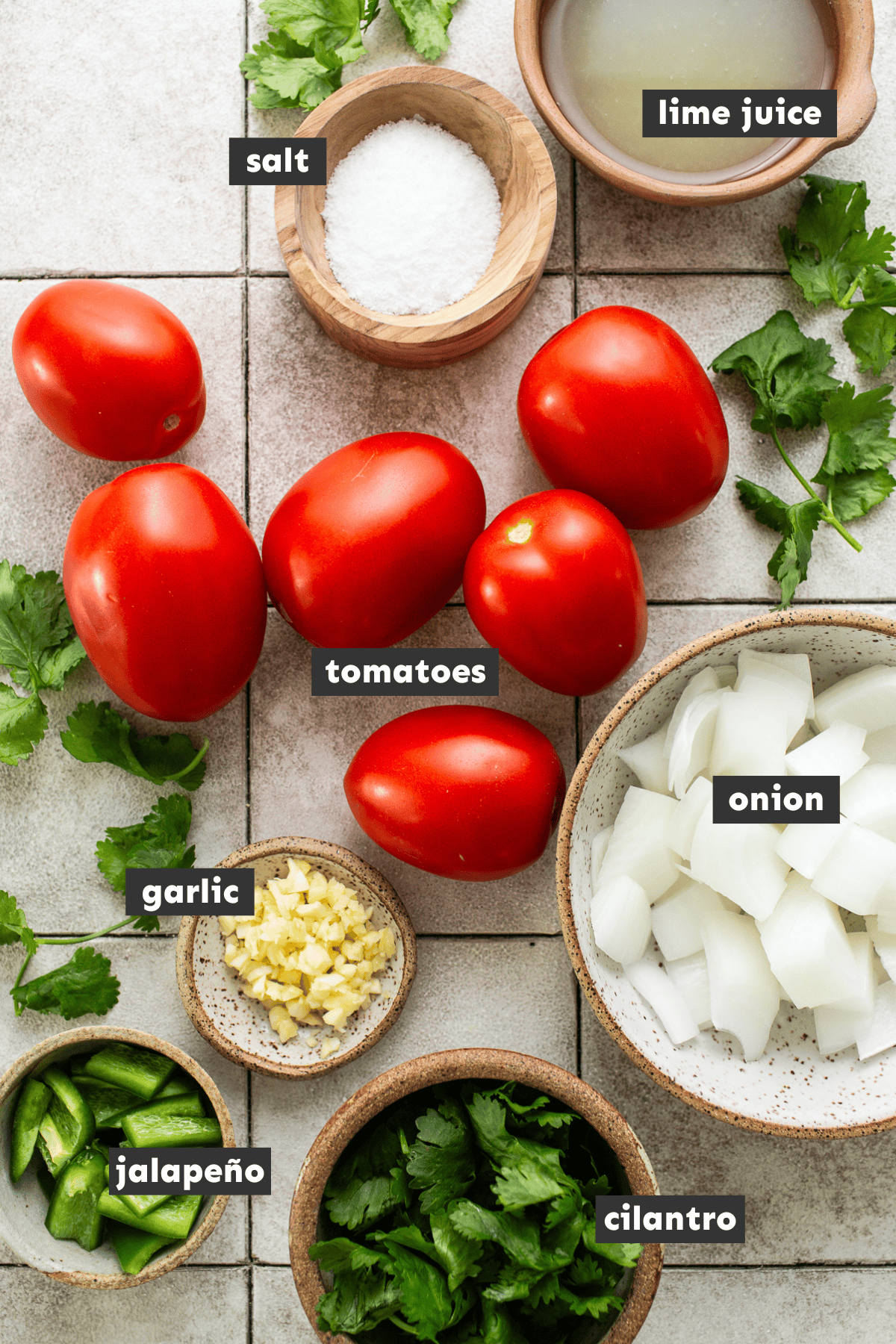 Ingredients for homemade salsa on a table.