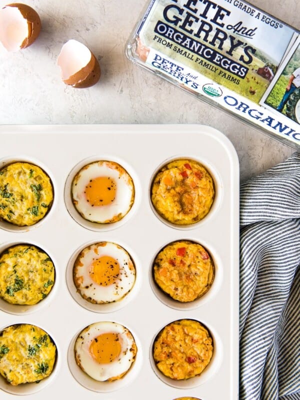 These protein-packed Breakfast Egg Cups make meal prepping and eating on-the-go exciting with 3 different flavors - chipotle sweet potato, verde and fajita! In partnership with Pete and Gerry's Organic Eggs.