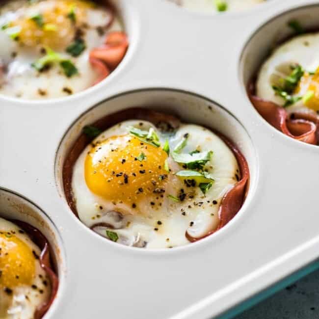 Ham and Poblano Egg Muffin Cups in a baking sheet.