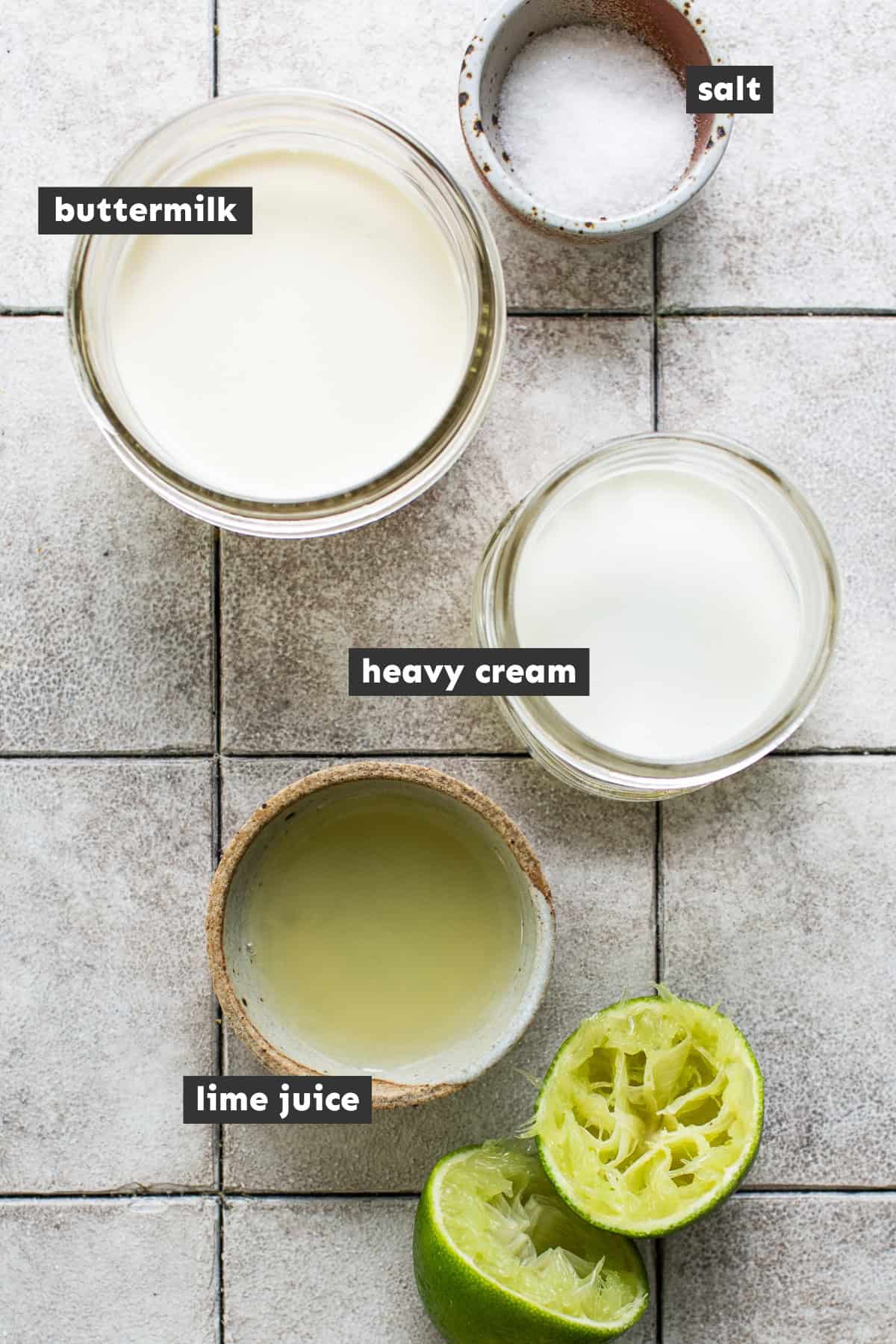 Ingredients in Mexican crema on a table.