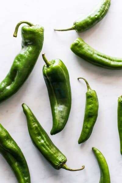 Anaheim peppers on a table