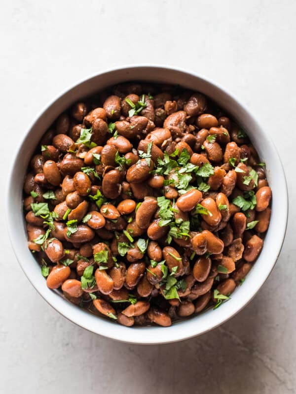 Cooked instant pot pinto beans in a bowl