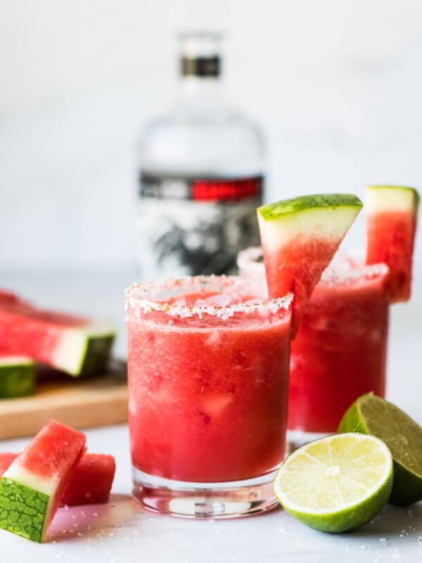 Watermelon Margarita served on the rocks and frozen