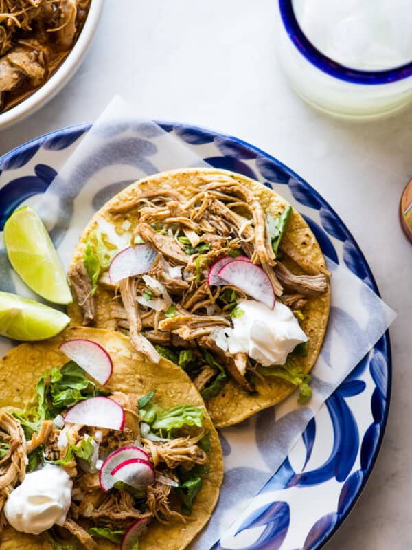 Instant Pot Chicken Tacos on a plate ready to be served.