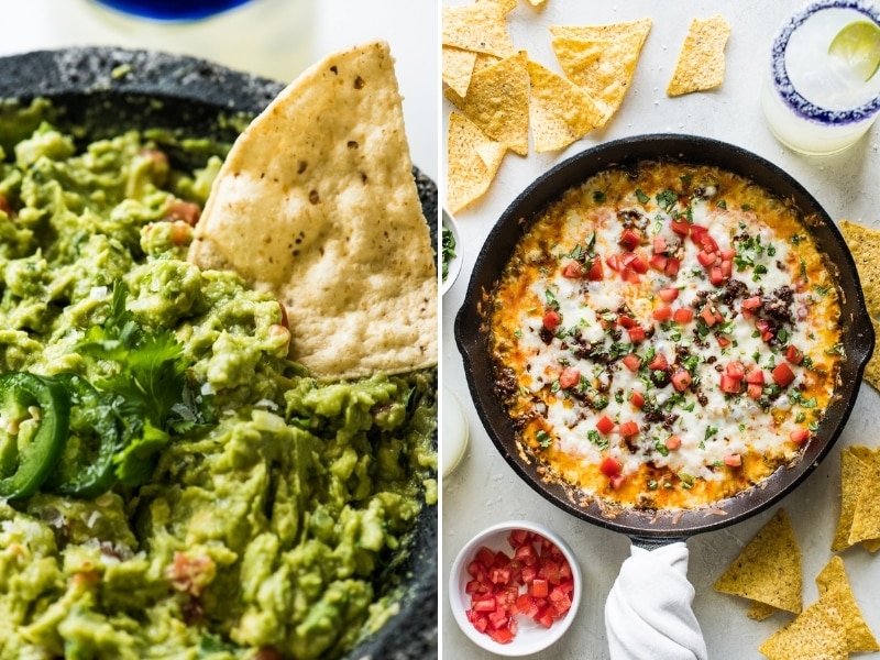 Guacamole and Queso Fundido Cinco de Mayo recipes.