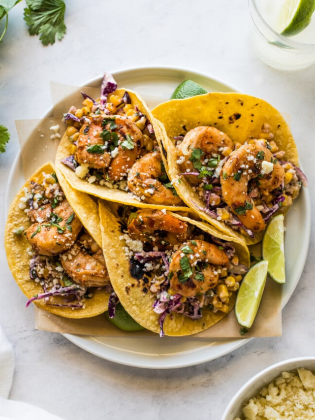 Spicy Shrimp Tacos With Elote Slaw