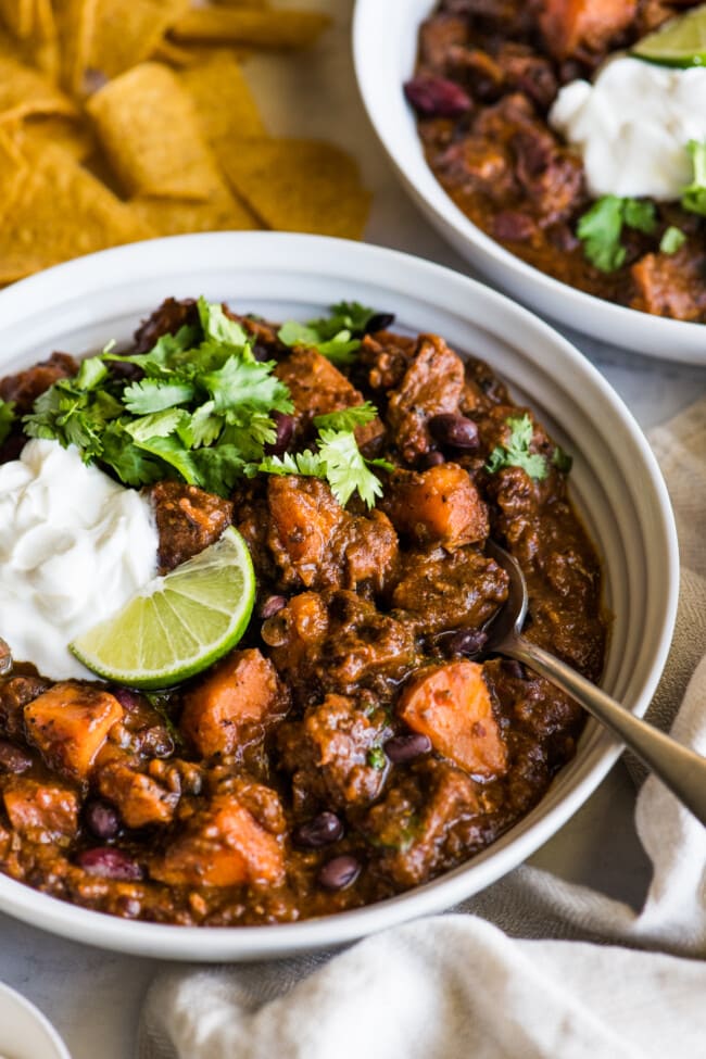 Chipotle Sweet Potato Pork Chili - Isabel Eats