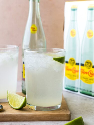 Ranch Water cocktail drink garnished with a lime.