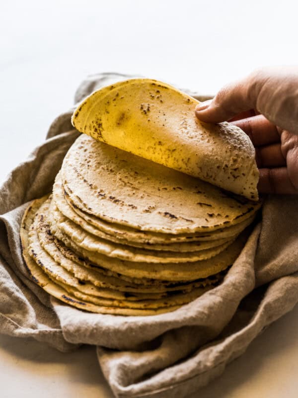 A stack of corn tortillas ready to eat.