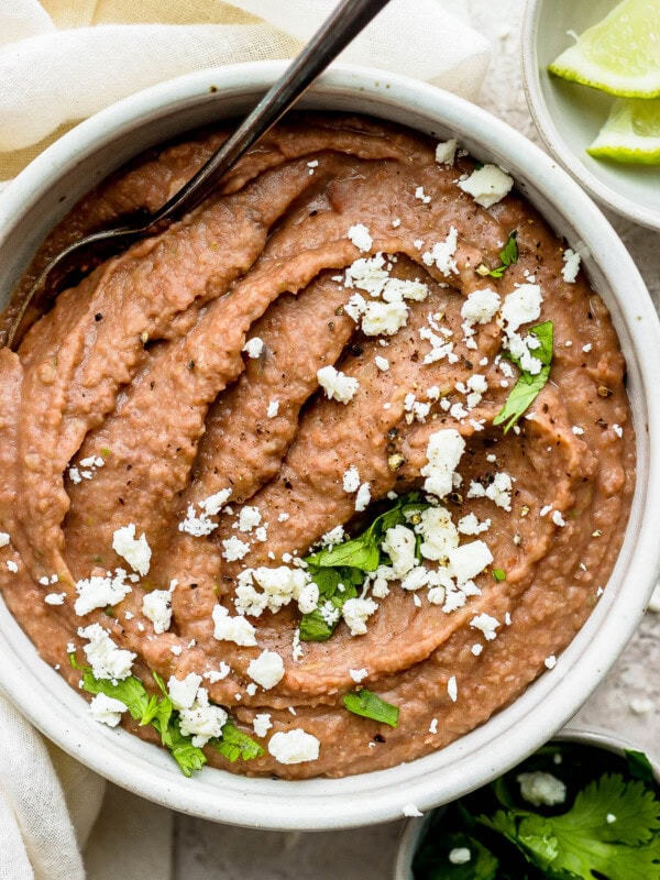 Refried beans in a bowl.