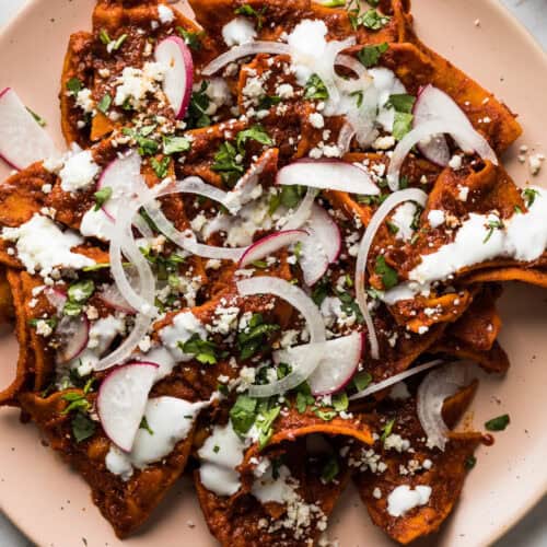 Chilaquiles on a plate.
