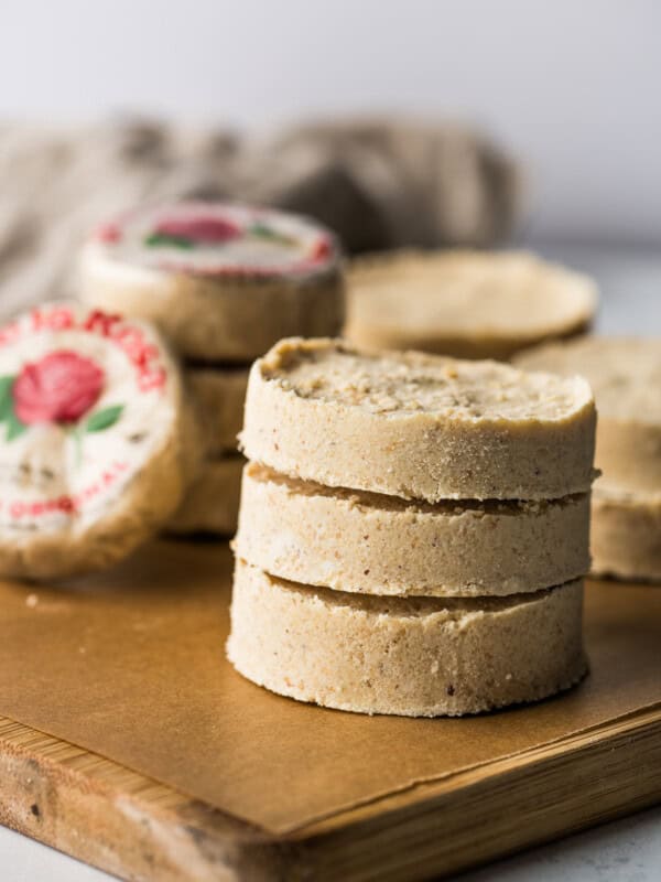 Mazapan Mexican candy stacked on top of one another.