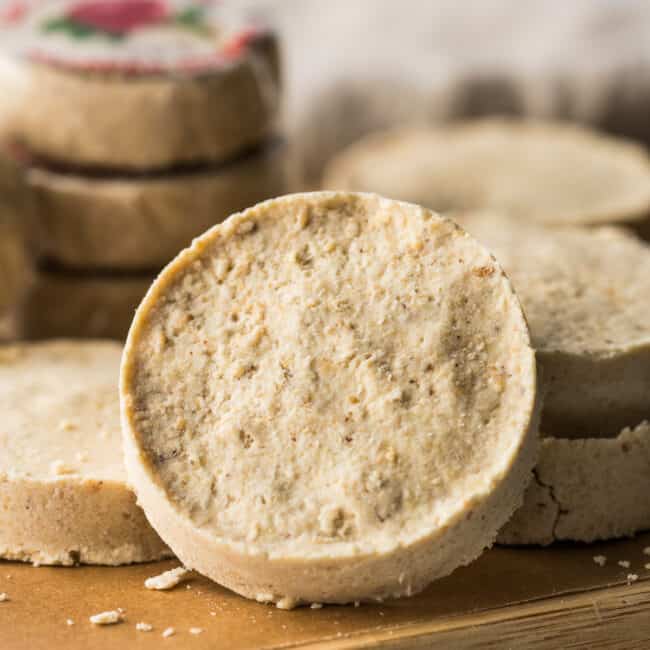 A round mazapan candy ready to eat.