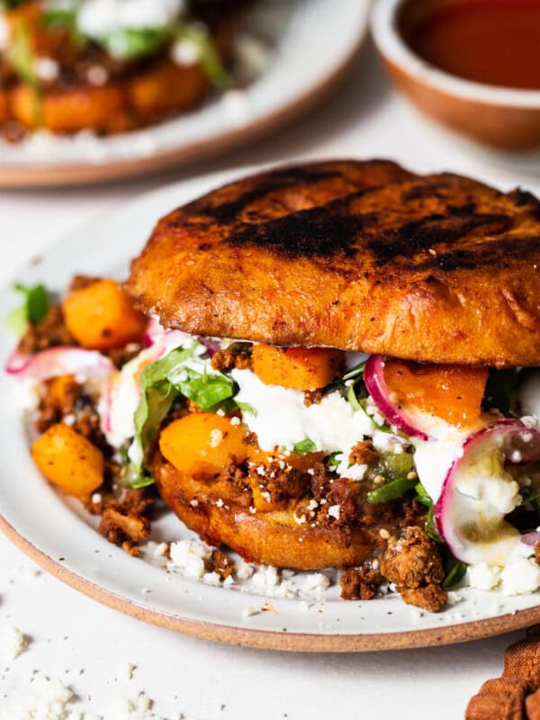 Pambazos on a plate with a chorizo and potato filling.