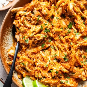 Chicken tinga topped with chopped cilantro.