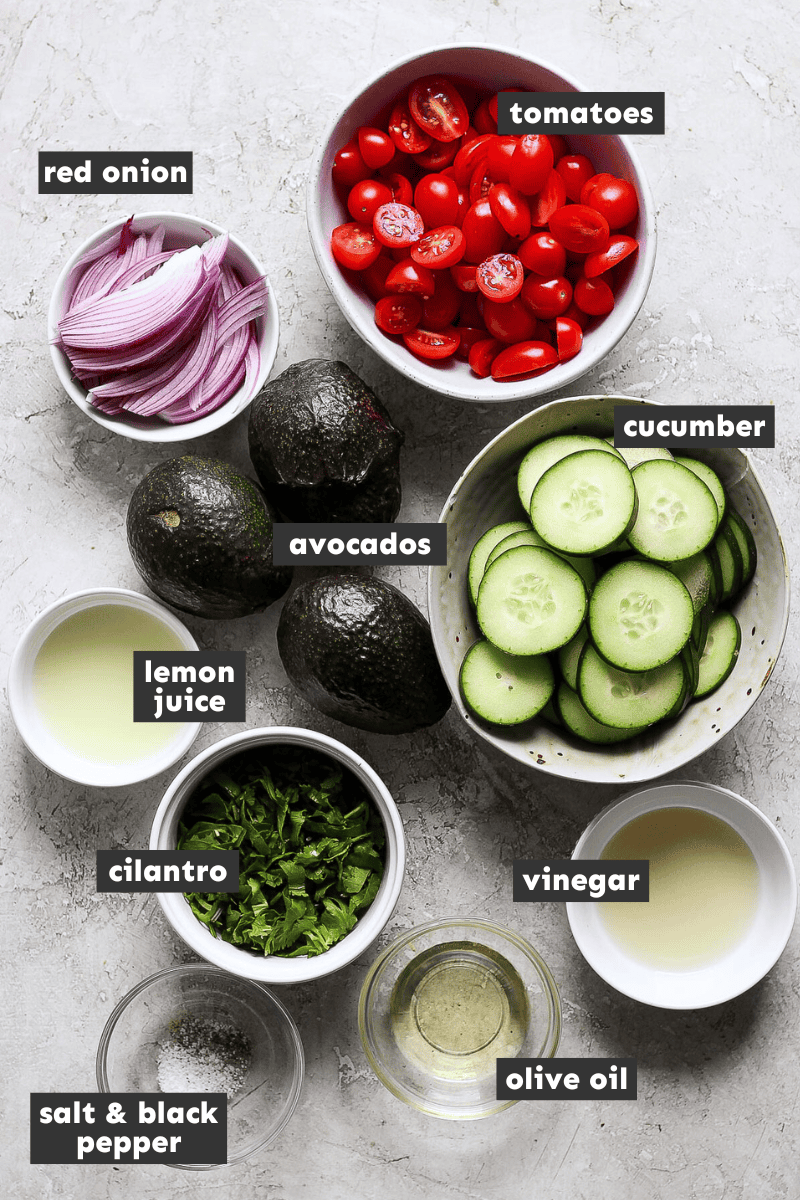 Avocado salad ingredients