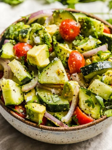 Avocado Salad recipe in a bowl ready to eat.