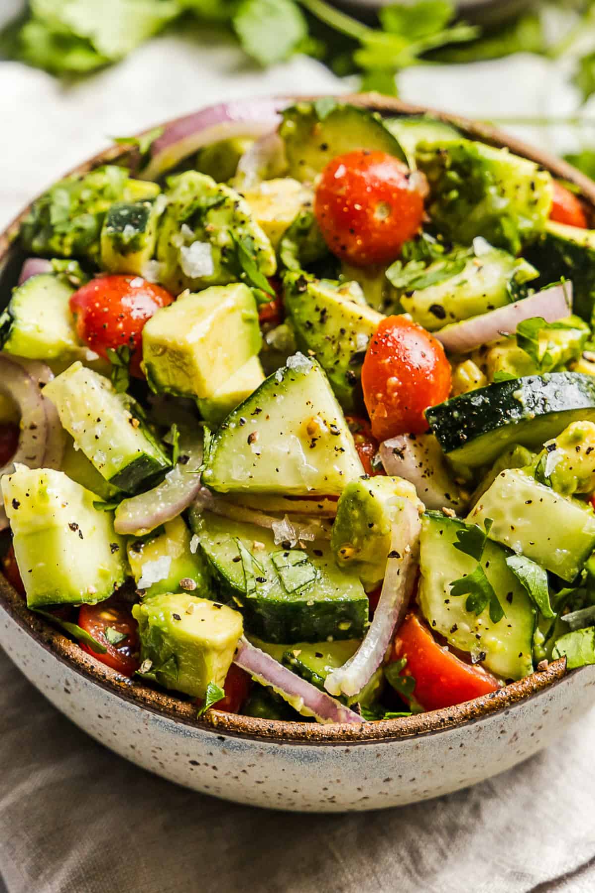 Avocado Salad recipe in a bowl ready to eat.