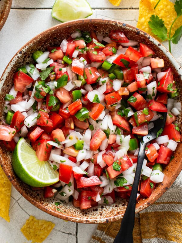 Pico de gallo recipe in a bowl ready to eat.