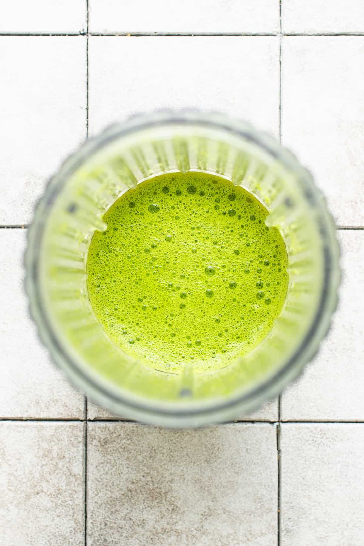 Blended serrano, cilantro, and lime juice in a blender.