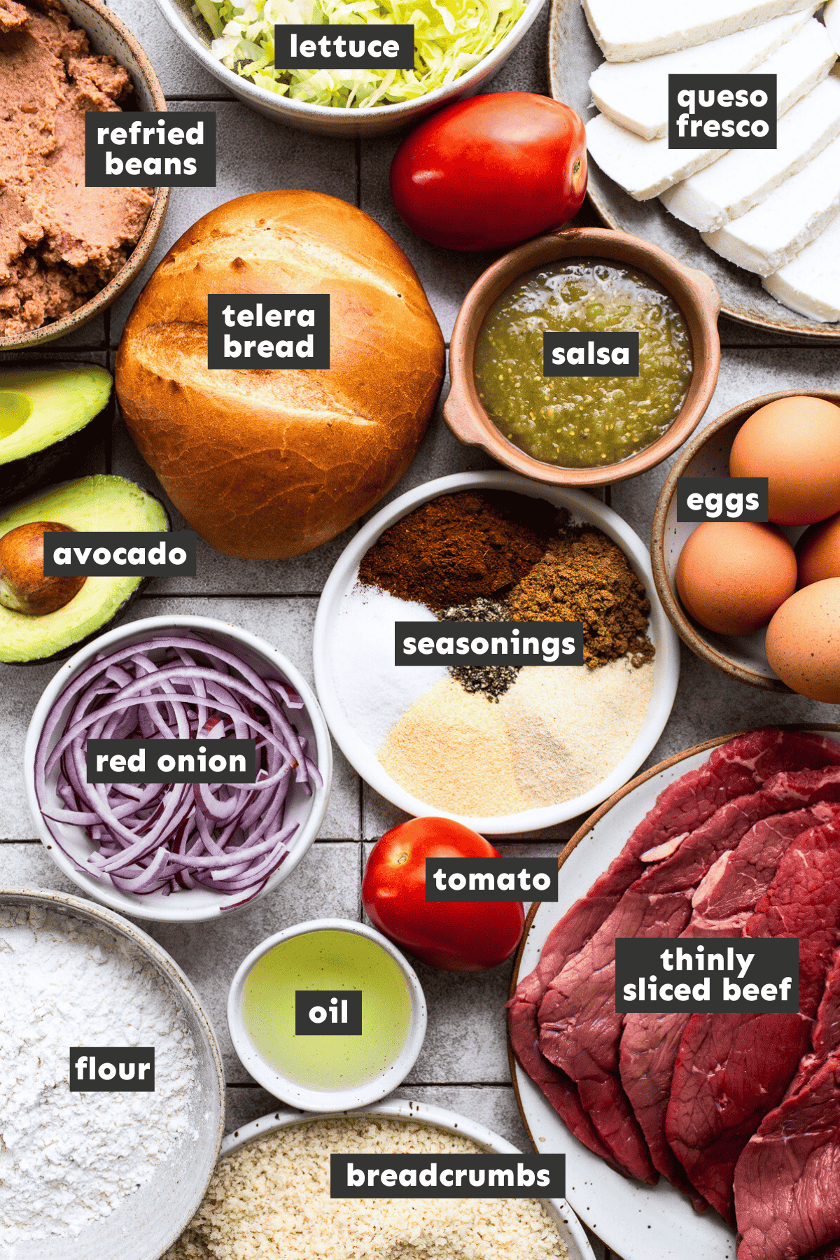 Ingredients for Torta de Milanesa on a table.