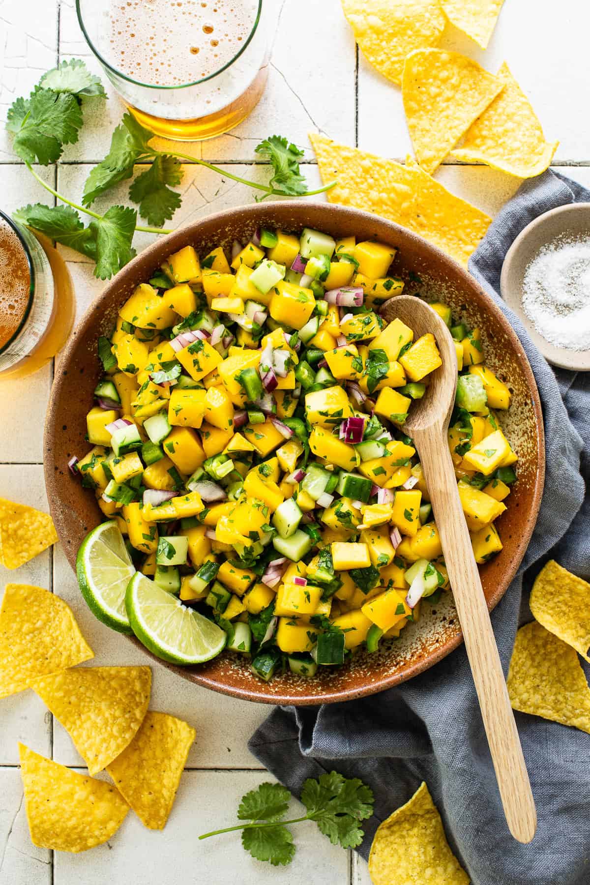 Mango salsa all combined in a large serving bowl