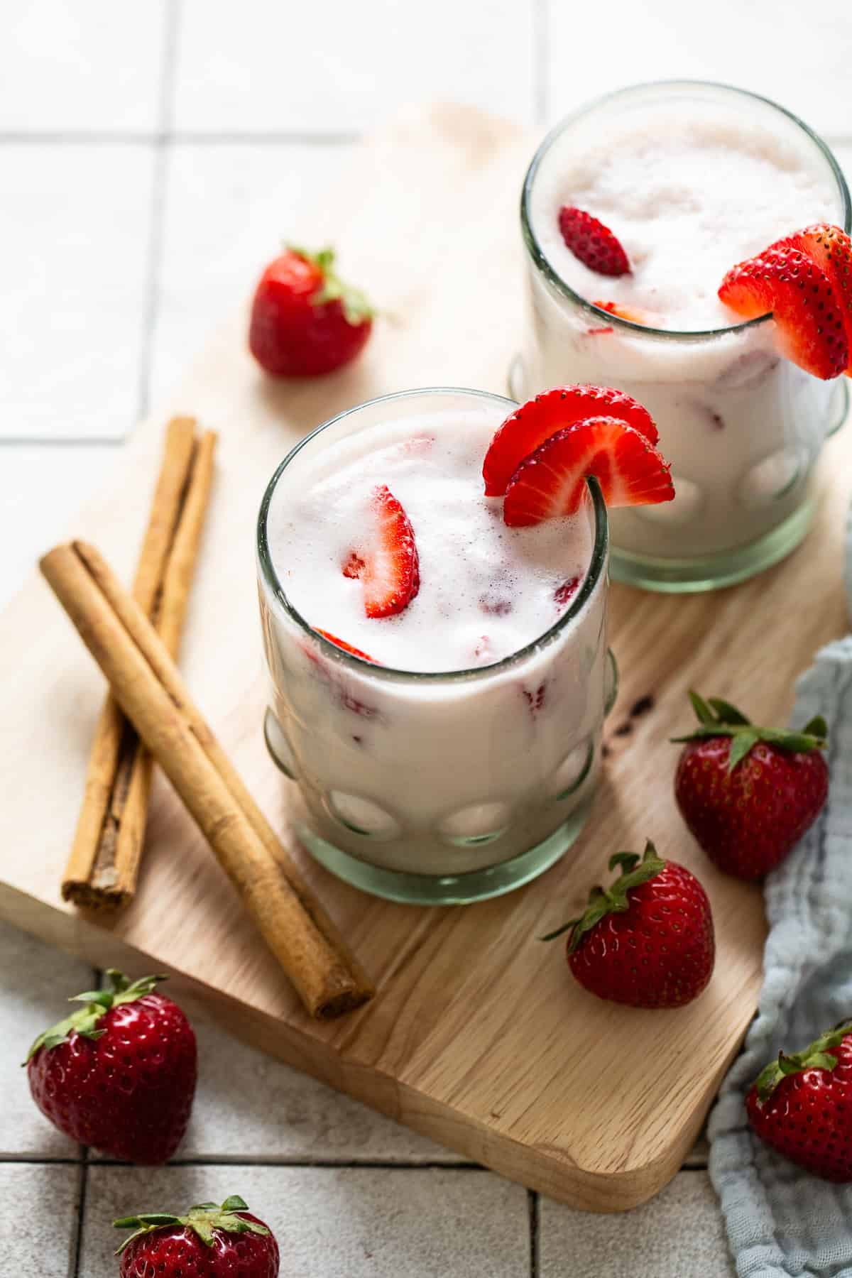 Strawberry horchata served into glasses