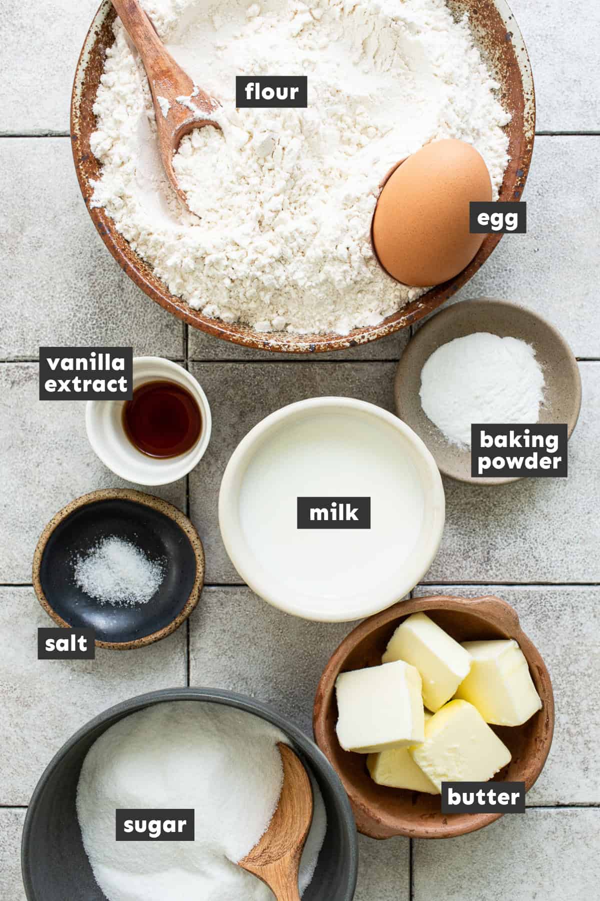 Ingredients for gorditas de azucar laid out on a table ready to be used.