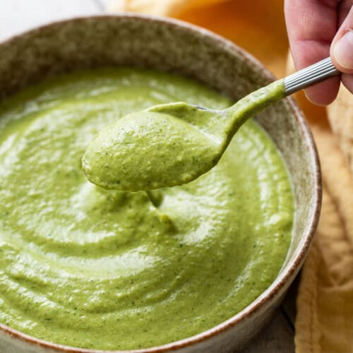 Poblano cream sauce recipe in a bowl.