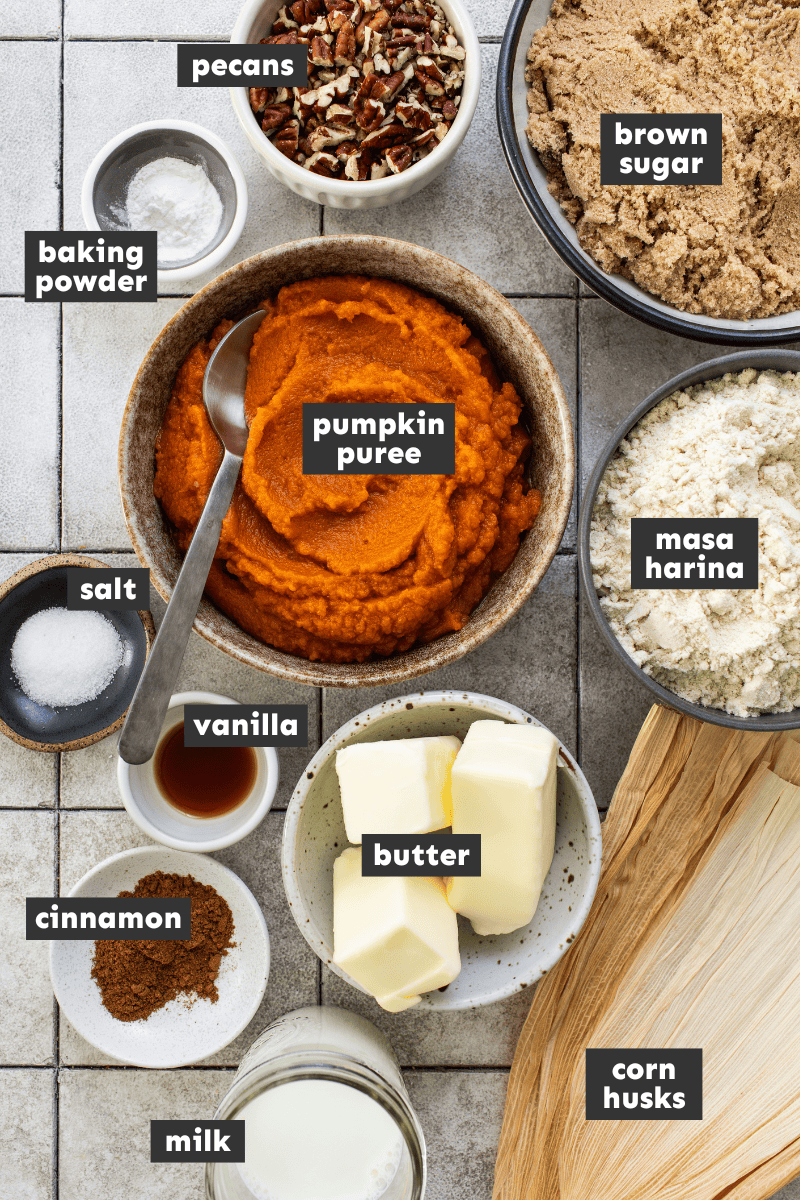 Ingredients in pumpkin tamales on a table.