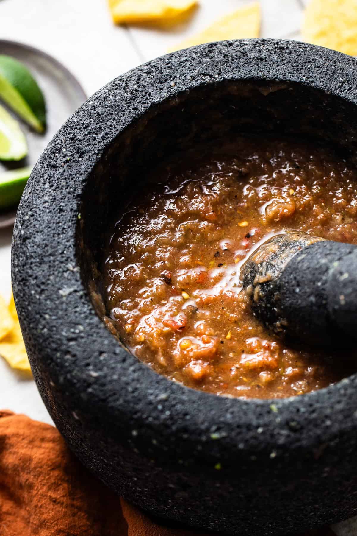 Roasted molcajete salsa made the authentic way.