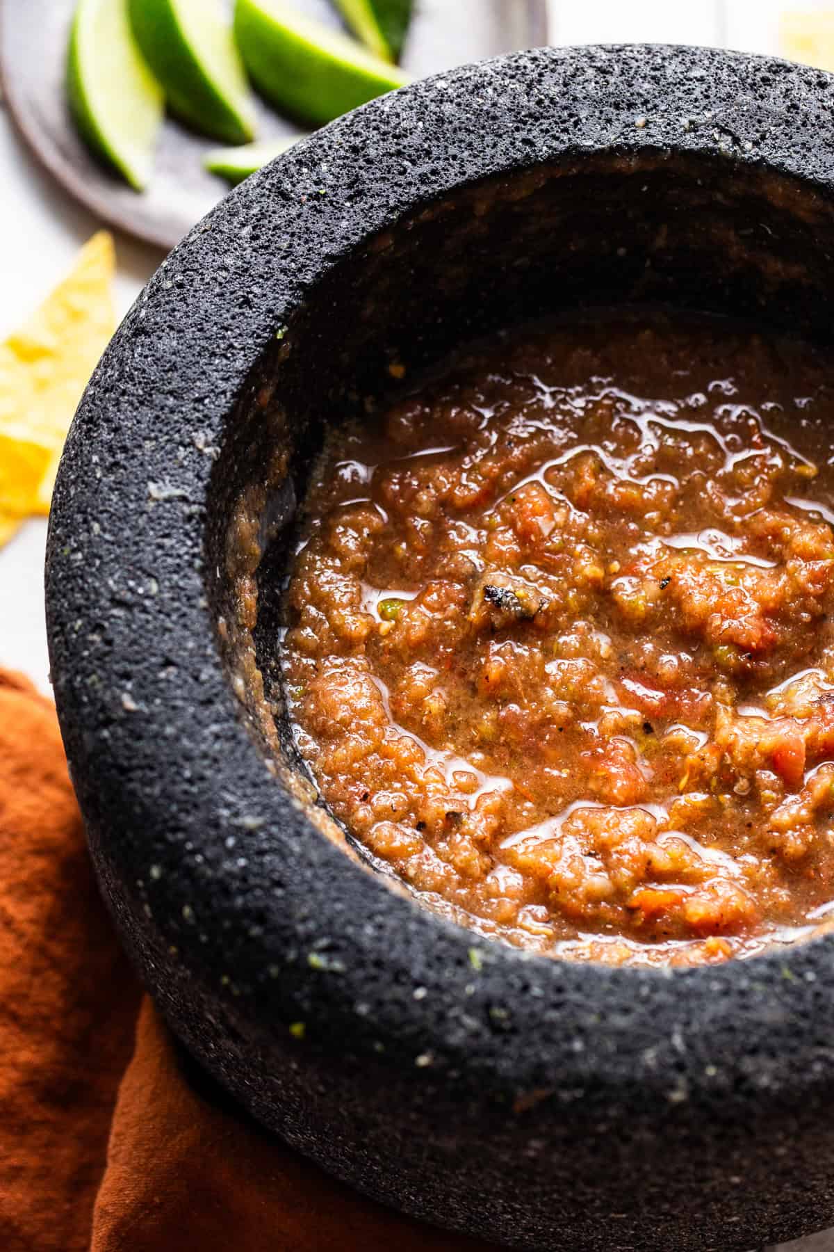 Molcajete salsa ready to be eaten.